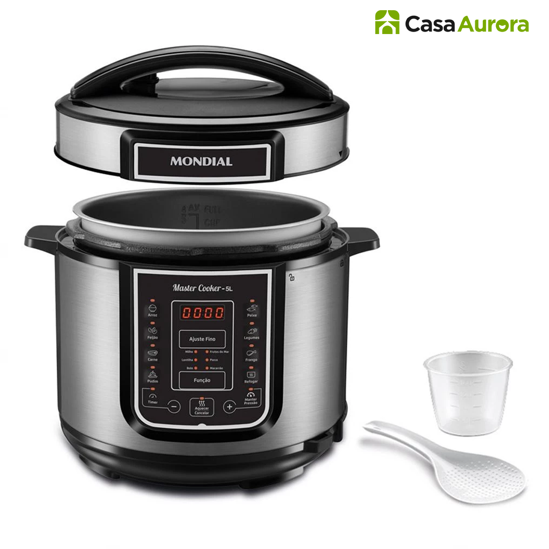 Kit Panela de Pressão Elétrica Mondial + 10 Utensílios + Livro de Receitas Prontas de BRINDE